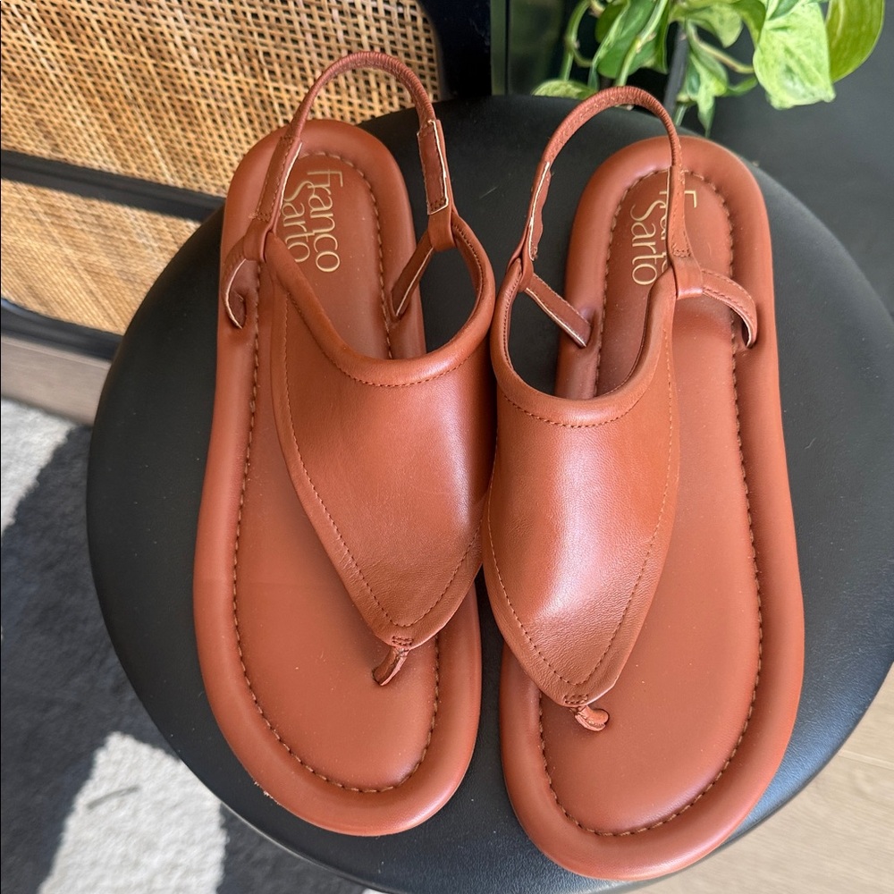Franco Sarto Cognac Leather Thong Sandals